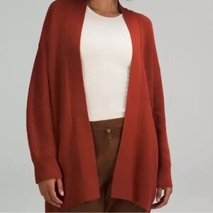 Lululemon Merino Wool Blend Ribbed Long Wrap Sweater Cardigan Cayenne Size 10